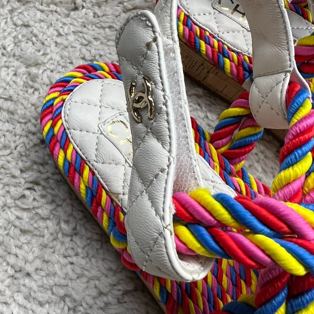 Chanel Chanel Multicolor Quilted Leather Cord Platform Sandals Size 36 - Picture 3 of 9